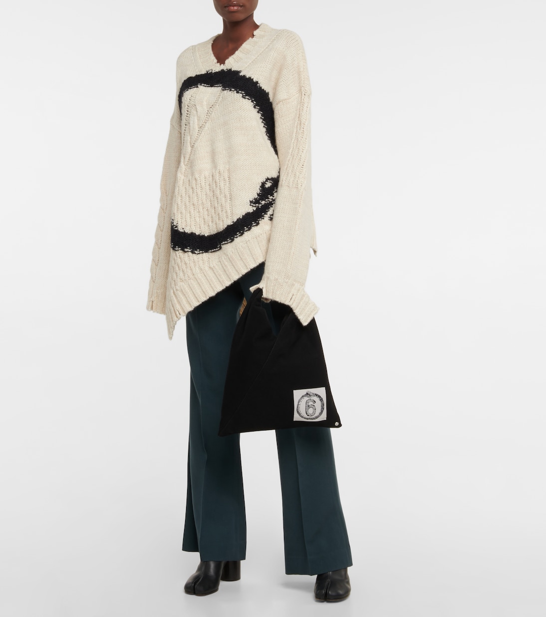 Широкие брюки из смесовой шерсти MM6 Maison Margiela, Petrol Green — фото 2