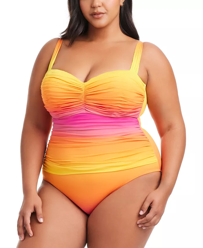 

Пляжный купальник Plus Size Beat The Heat с бретелями на плечах, сборкой и косточками Bleu by Rod Beattie, мультиколор
