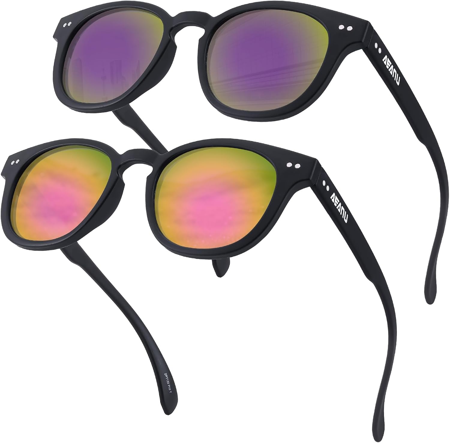 

Поляризованные солнцезащитные очки для подростков – линзы UV400 с цветным зеркальным покрытием, матовая круглая оправа, для маленьких лиц – для велоспорта и активного отдыха AEANU, 2pack - Pink/Purple