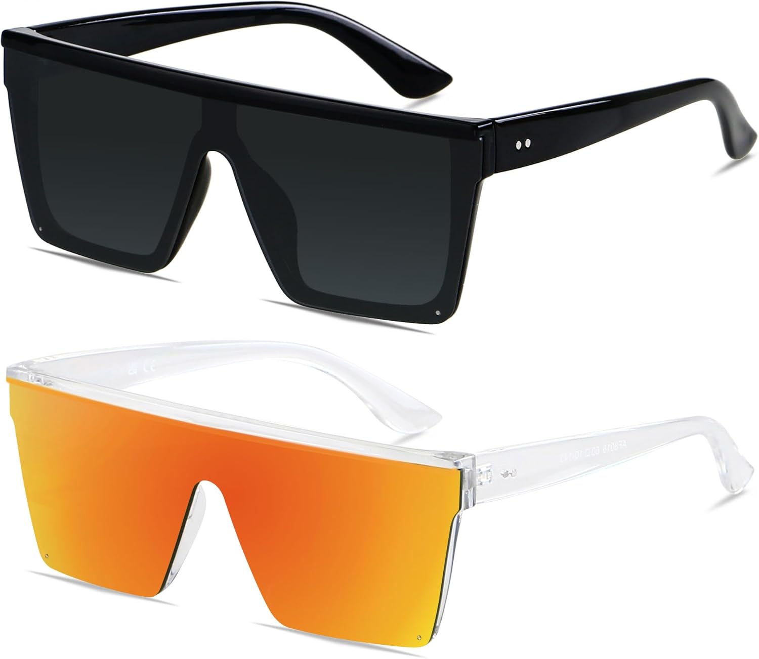 

Солнцезащитные очки LYZOIT квадратной формы большого размера для женщин и мужчин, с плоской верхней частью, модные, с большой защитой от УФ-излучения, без оправы, (2pack) Black + Mirrored Orange