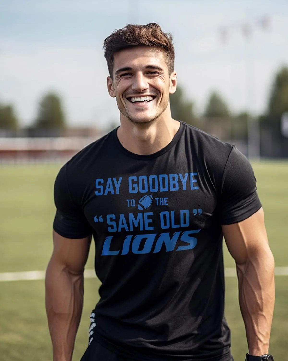 Футболка Detroit Football, Lions, Not Same Old Lions мужская для тренировок, атлетический крой, с коротким рукавом Generic, черный — фото 2