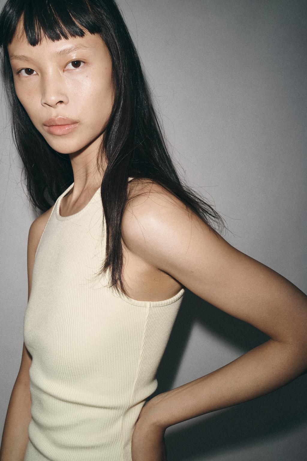 

Топ с ребристыми ремешками ZARA, кремовый