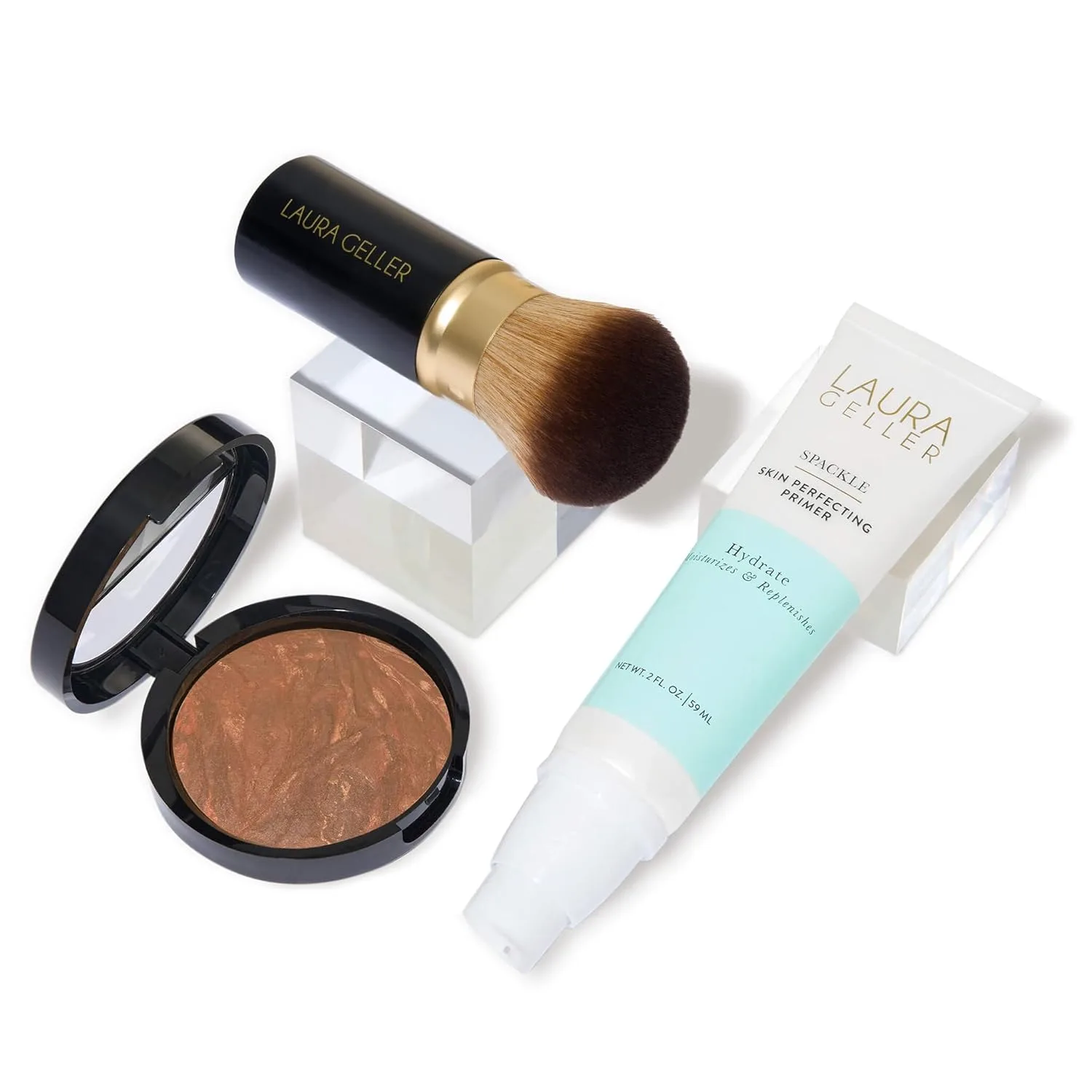 Набор для макияжа лица LAURA GELLER NEW YORK Face the Day Kit (3 PC) - тональная основа Balance-n-Brighten, Deep, праймер для выравнивания кожи Spackle, кисть для макияжа Hydrate + Airbrush Round Kabuki, Deep
