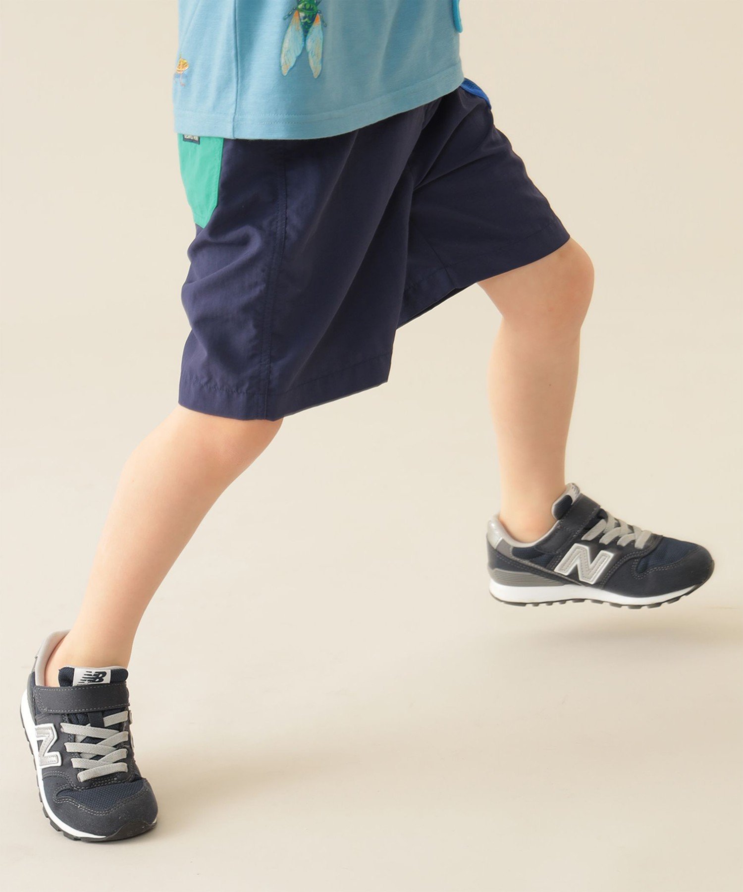 Нейлоновые шорты с сетчатыми карманами (90–150 см) BEAMS mini, NAVY