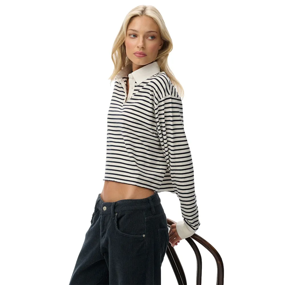 Поло Superdry Athletic Essential Cropped Striped Rugby с длинным рукавом, белый — фото 3