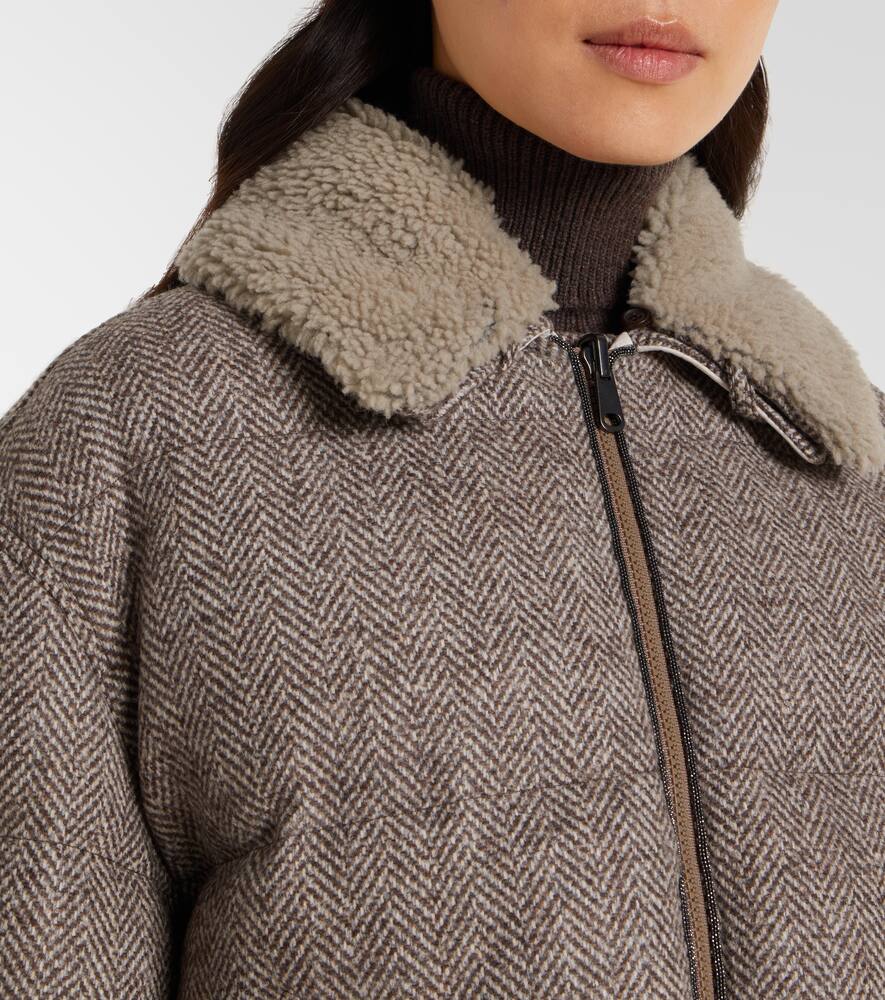 Пуховик из шерстяной смеси Brunello Cucinelli, Marrone/Grigio/Beige — фото 4