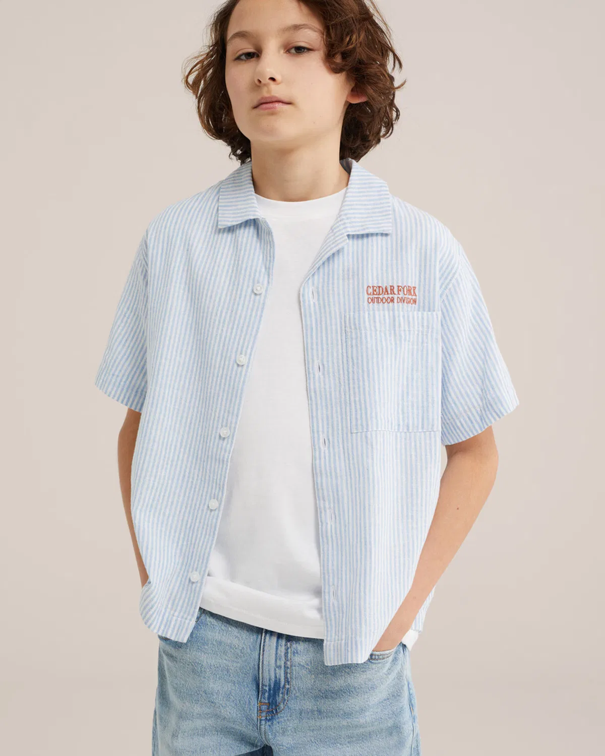 Рубашка на пуговицах стандартного кроя We Fashion, Pastel Blue/Light Blue — фото 3