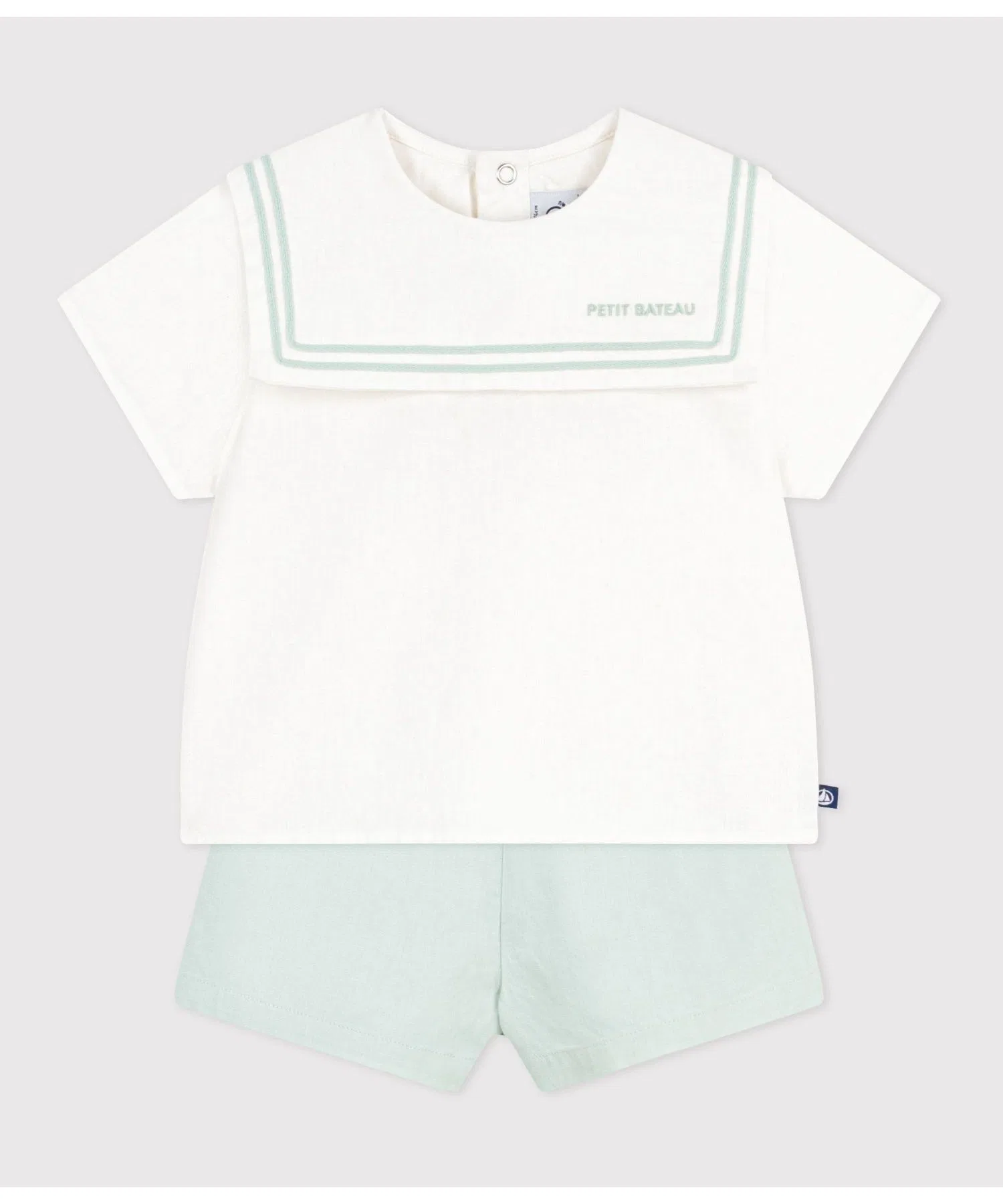 Детский комплект футболка с воротником и брюки PETIT BATEAU бело-зелёный — фото 2