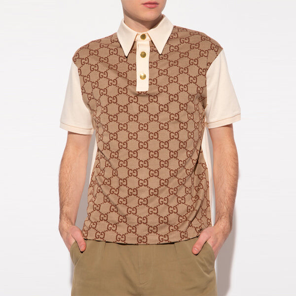 Рубашка поло jumbo gg cotton silk jacquard polo 'beige ebony' Gucci, бежевый — фото 2
