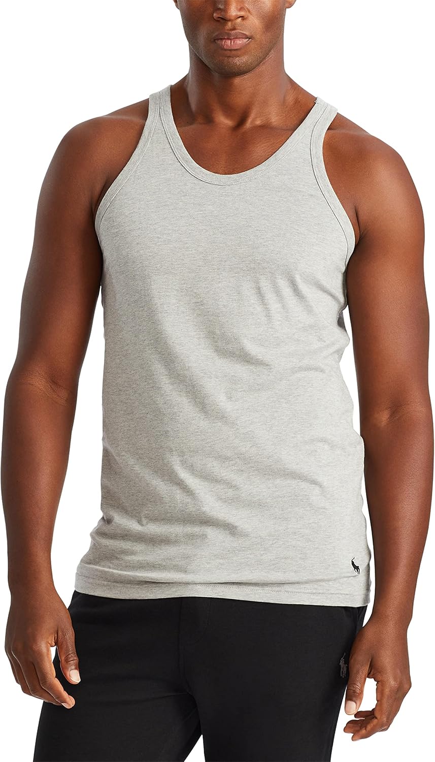 POLO RALPH LAUREN Мужские облегающие хлопковые майки, комплект из 3 шт., Andover Heather/Black, Madison Heather/Black, Black/Red - 3 Pack — фото 2