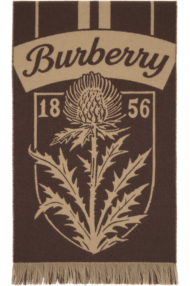 

Burberry Коричневый шерстяной шарф с изображением чертополоха