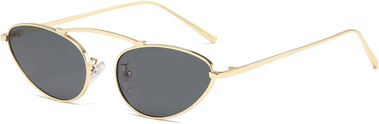 

Модные ретро-солнцезащитные очки в узкой оправе «кошачий глаз» для женщин, стильные и забавные, с металлическим каркасом, обеспечивающие защиту от УФ-излучения UV400 Bsreyeop, Glod/Grey C2