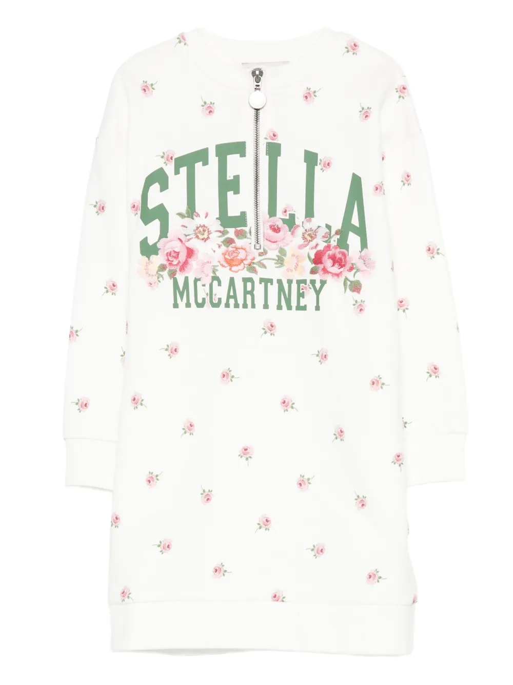 

Платье с цветочным принтом и застежкой-молнией спереди Stella McCartney Kids, белый