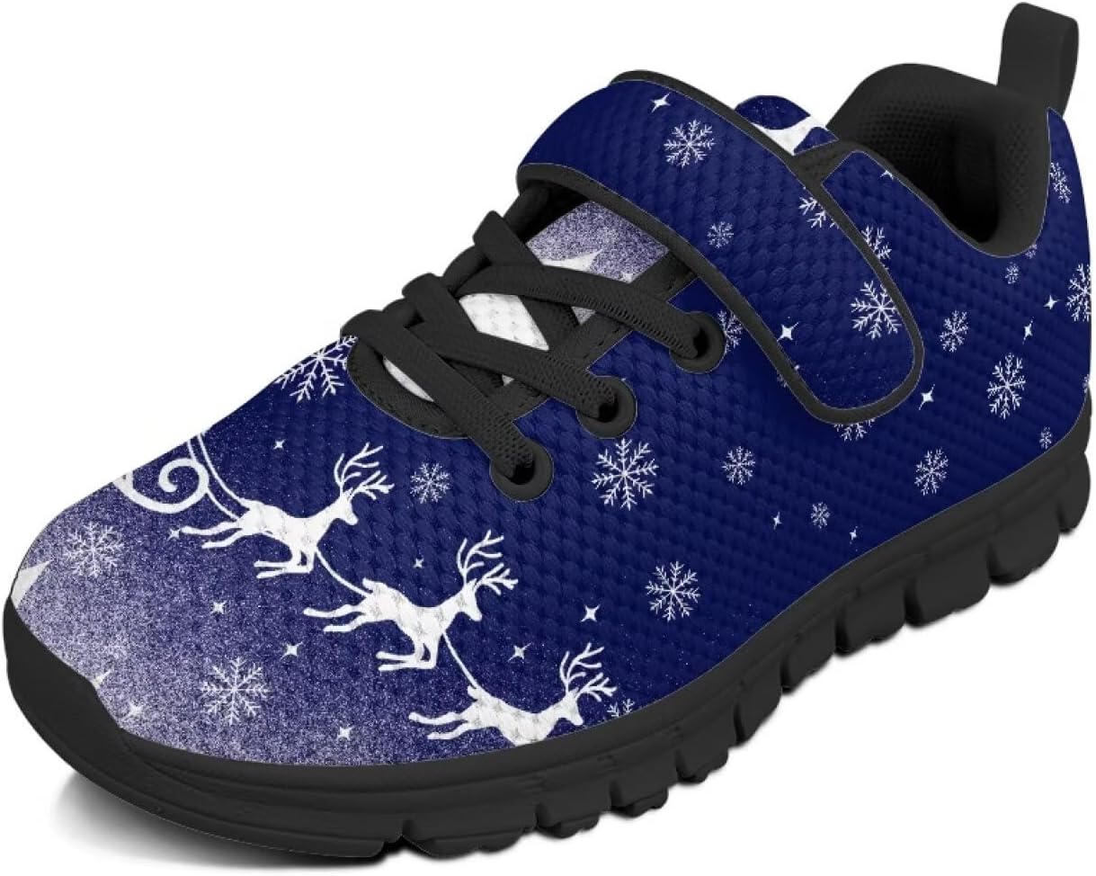 

Детские спортивные кроссовки для девочек на рождественскую тематику с застежкой-липучкой, милым принтом, из дышащей сетки, для малышей и детей постарше, размер US 10.5-2.5 Watdotory, синий