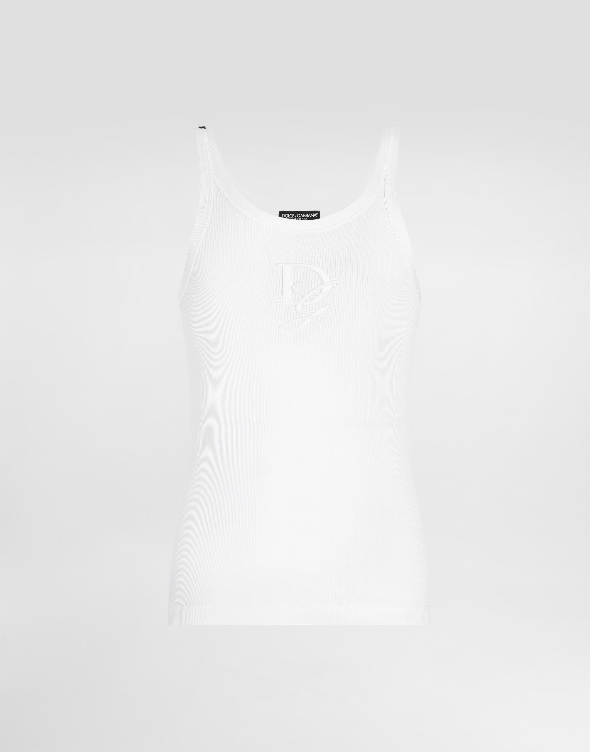

Облегающая майка из мелкого рубчика с вышивкой Dolce & Gabbana, белый