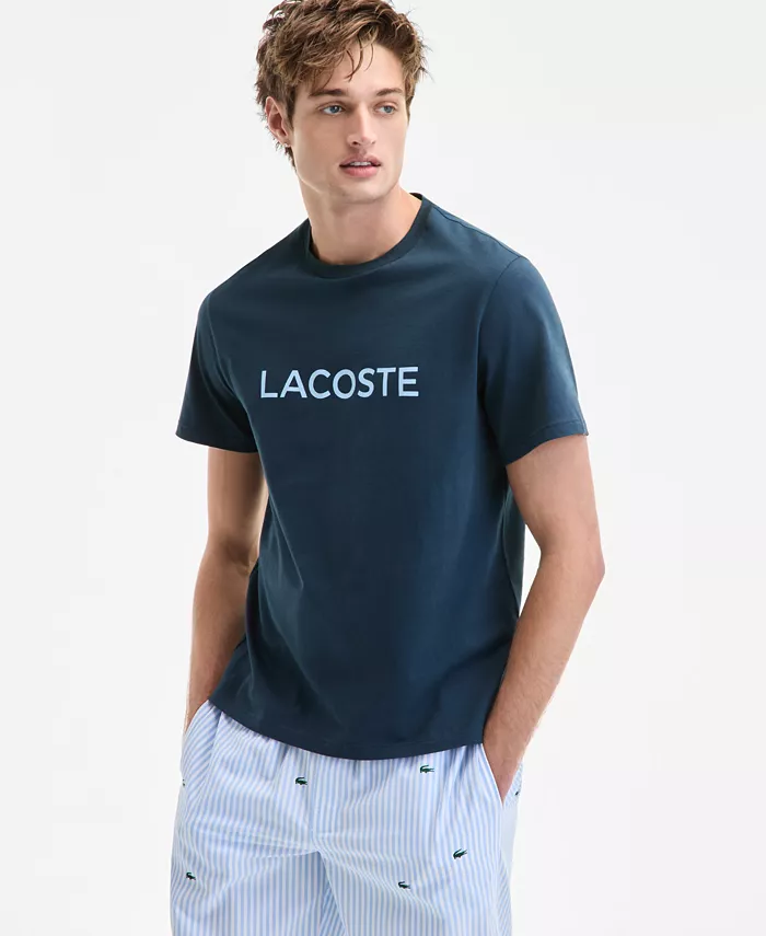 

Мужская пижамная футболка с круглым вырезом и логотипом Lacoste, синий
