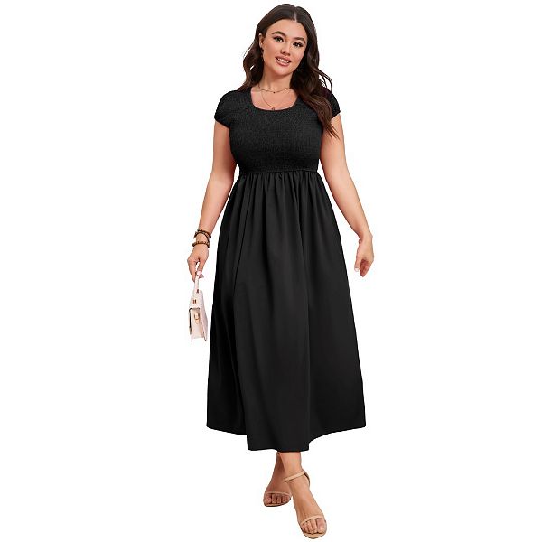 

Женское повседневное платье миди с круглым вырезом и плиссированной юбкой Boddysize, Black