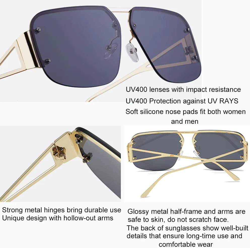 

Модные женские солнцезащитные очки-авиаторы большого размера, мужские ретро-очки в металлической квадратной оправе без оправы с линзами UV400 Azoxus, Gradient Blue