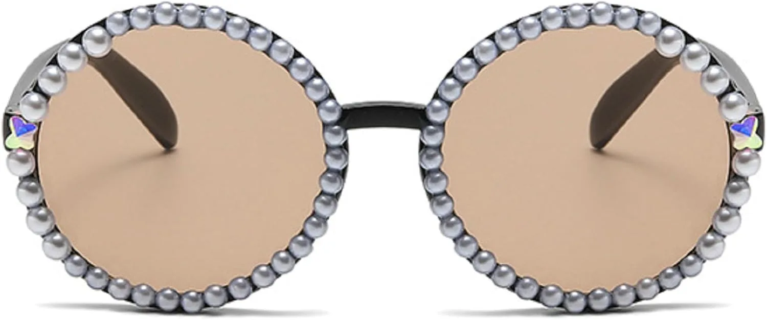 

Милые круглые солнцезащитные очки с жемчугом для женщин, украшенные стразами, модные градиентные солнцезащитные очки для невесты, размер N45 mincl, Black&brown