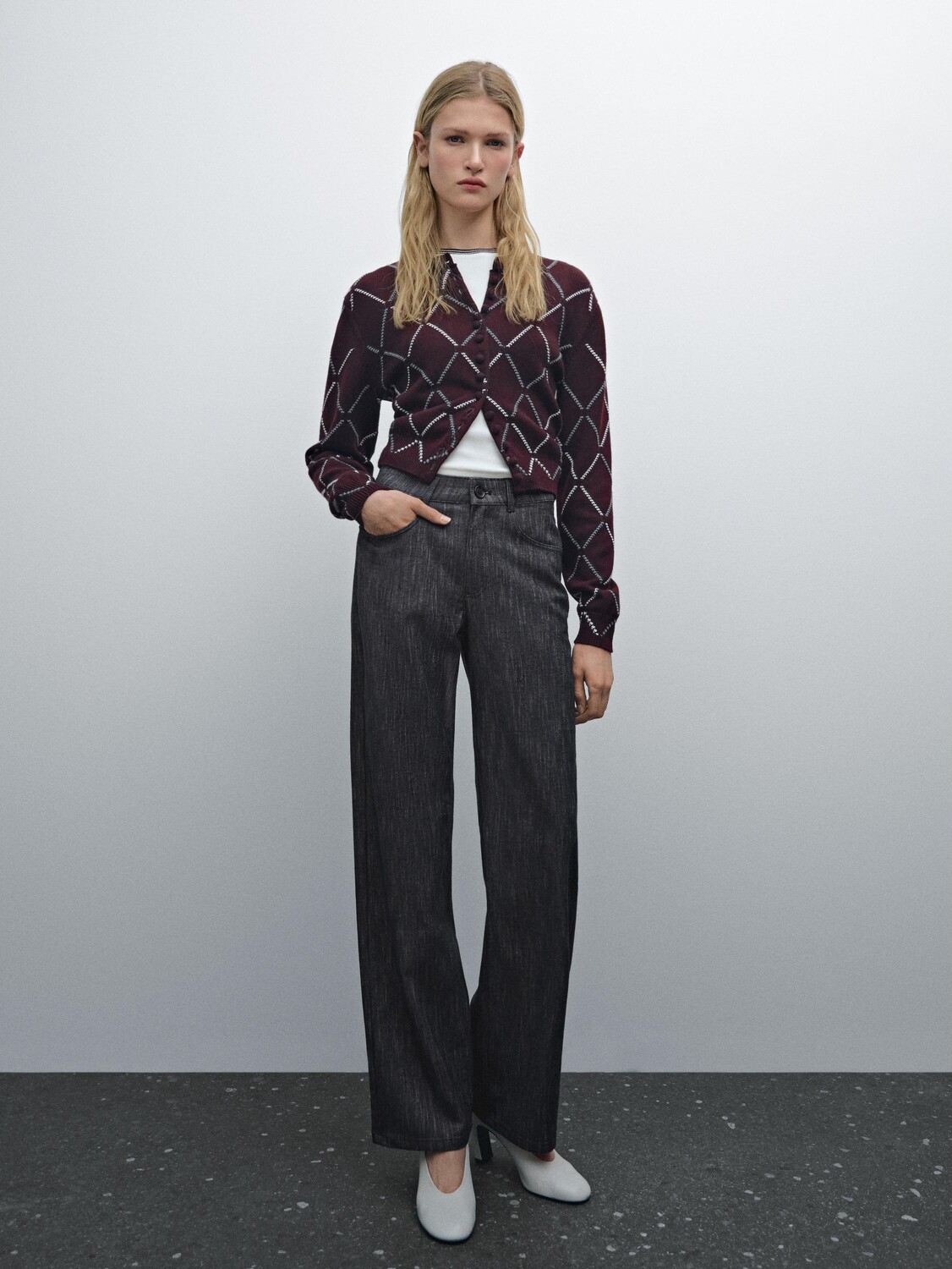 

Прямые брюки из хлопковой смеси в крапинку Massimo Dutti, голубой
