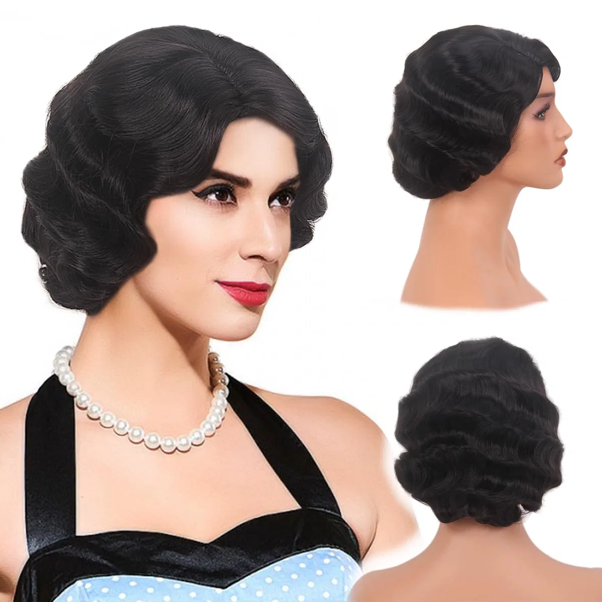 Короткий черный парик «Finger Wave» в стиле 1920-х годов R Reewes Fashion Hair, Black — фото 2