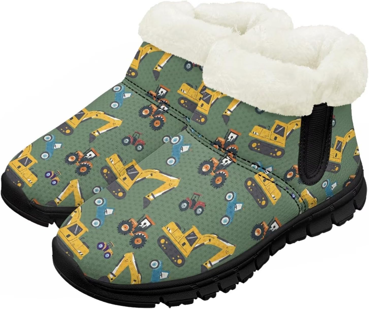 

Детские зимние ботинки Chririnla для мальчиков и девочек, утепленные высокие кеды «босиком» с противоскользящей подошвой и флисовой подкладкой, пушистые слипоны, Construction Vehicle Print
