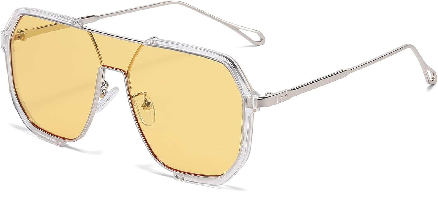 

Винтажные большие квадратные металлические солнцезащитные очки унисекс, модные ретро-очки в стиле 70-х, большие очки-авиаторы с защитой от УФ-излучения UV400 FLJMRAVER, A5* Silver / Yellow