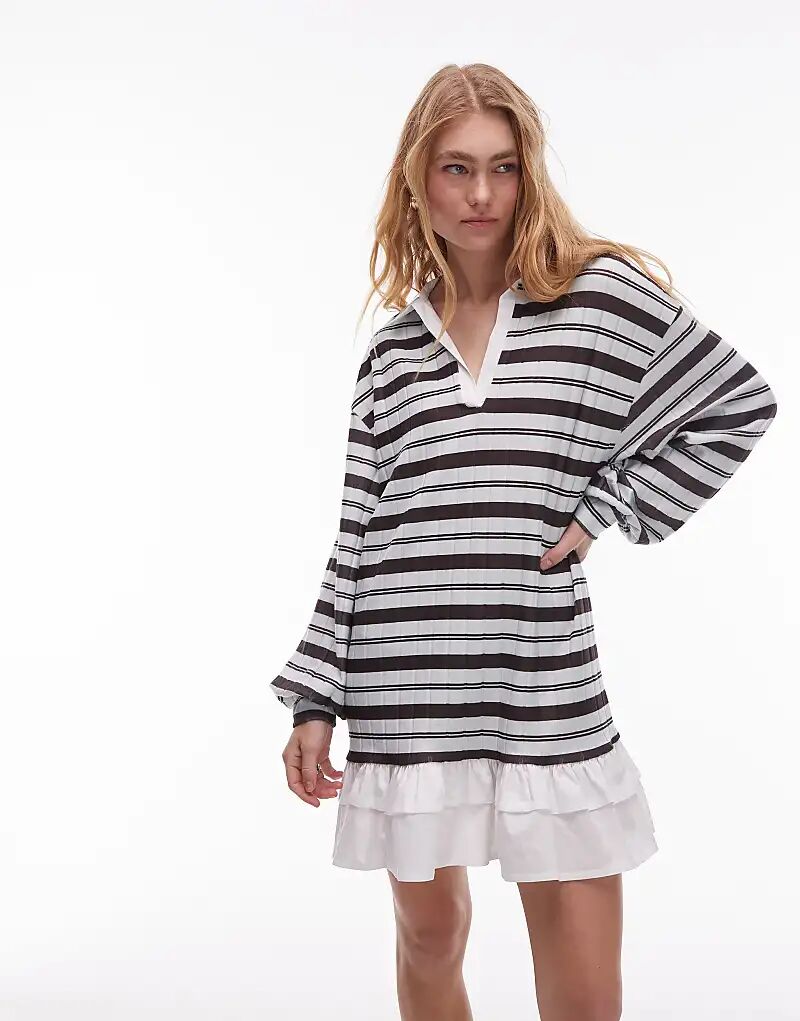 

Платье-рубашка мини в стиле регби ASOS DESIGN с юбкой из поплина в синюю полоску