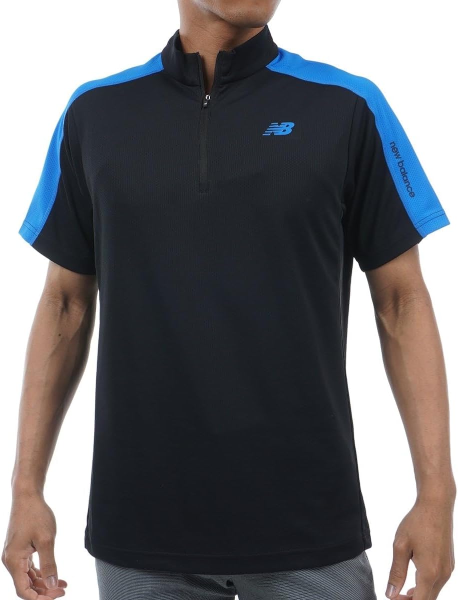 

Мужская поло-рубашка для гольфа New Balance 012-4166009 с коротким рукавом и застежкой-молнией до середины груди (впитывает пот, быстро сохнет, защищает от УФ-излучения, эластичная), черный