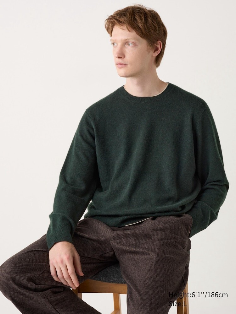 

Джемпер с круглым вырезом из 100% кашемира Uniqlo, цвет 59 зеленый