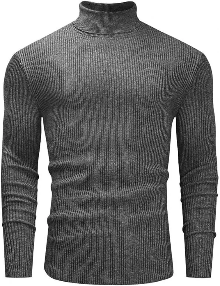 Мужской свитер Slim Fit с высоким воротником и полосатым узором — фото 2