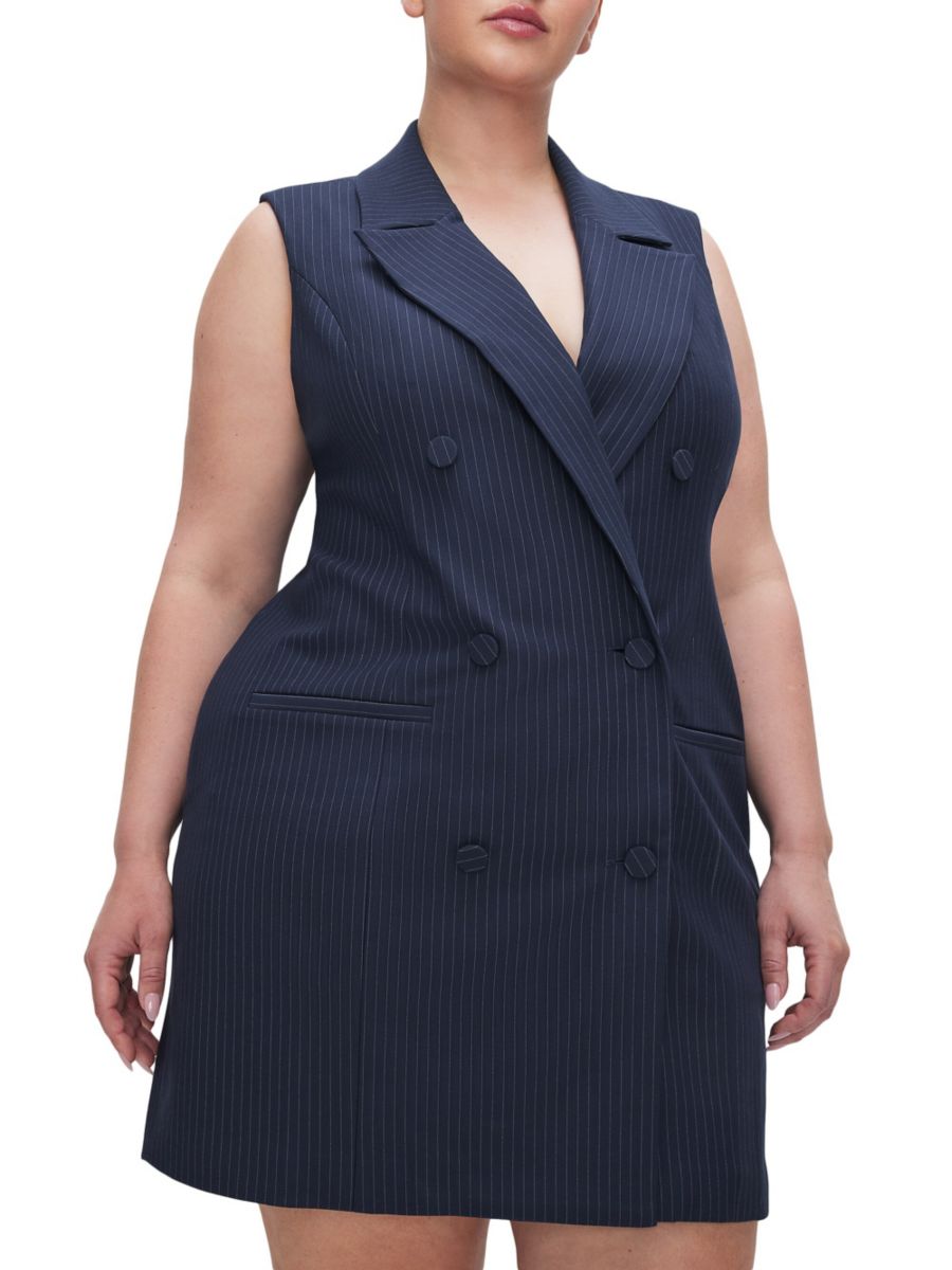 

Мини-платье-блейзер без рукавов в тонкую полоску Good American, цвет Ink Stripe