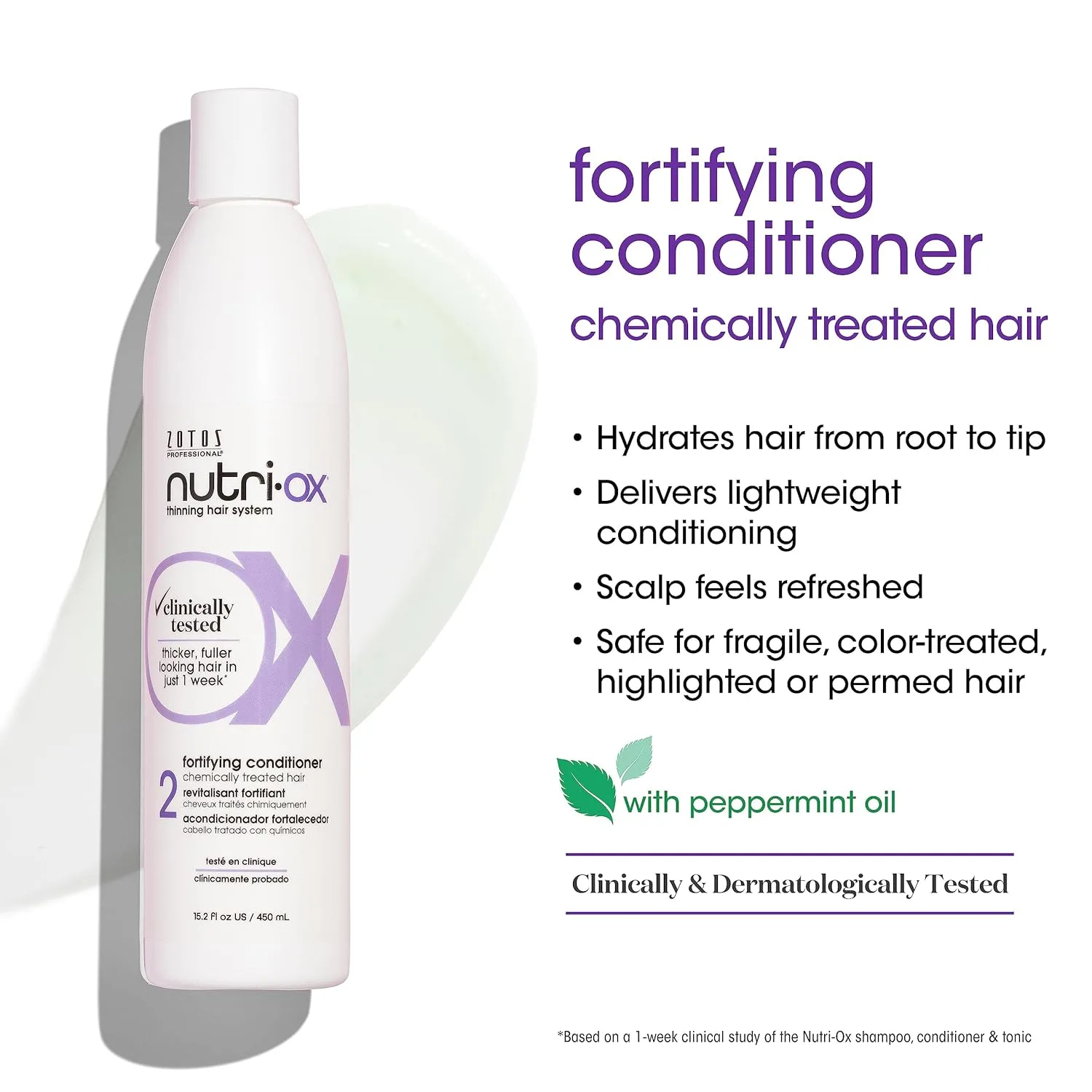 NUTRI-OX Gentle Shampoo для окрашенных и редеющих волос, придающий объем, клинически и дерматологически протестирован, с мятой, безопасен для цвета 1000 мл (2 шт.) — фото 3