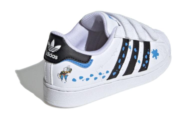 Детские кроссовки для скейтбординга SUPERSTAR SST KIDS с противоскользящим износостойким низким верхом Adidas Originals, белый/синий — фото 3