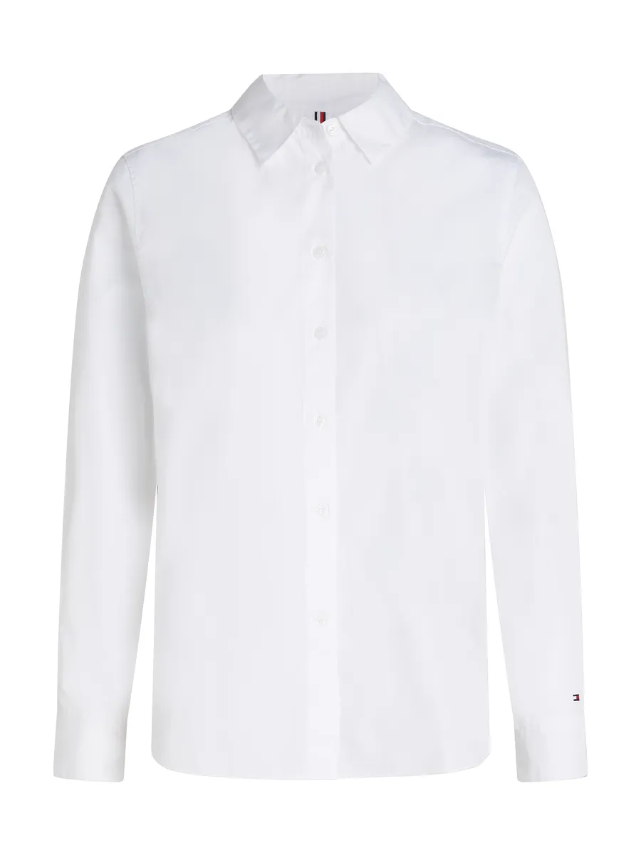 

Блузка-рубашка Tommy Hilfiger "ESS POPLIN REGULAR SHIRT", из поплина, с вышитым логотипом Tommy Hilfiger, белый