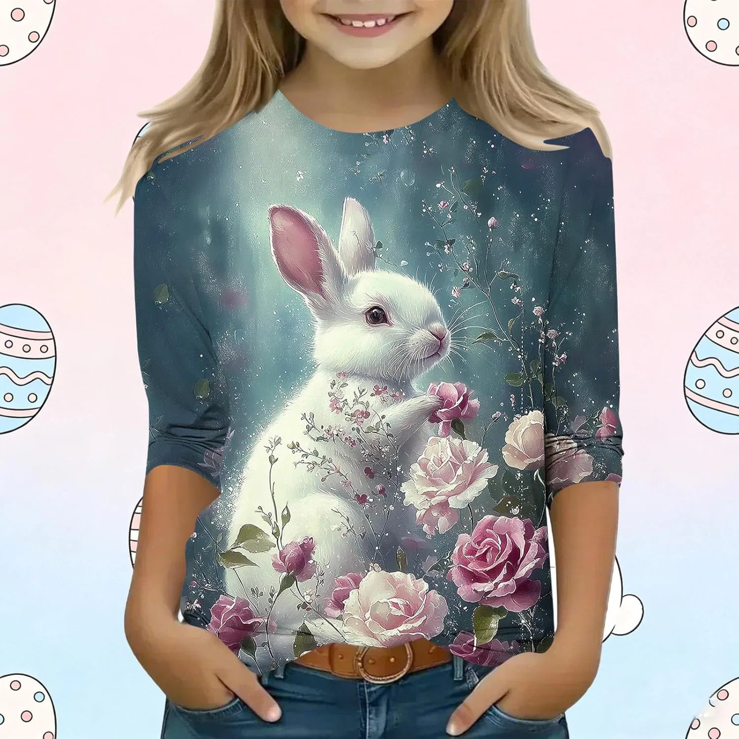 Футболка с милым кроликом, Zzalalana, Multicolor15, 3-13 лет — фото 2