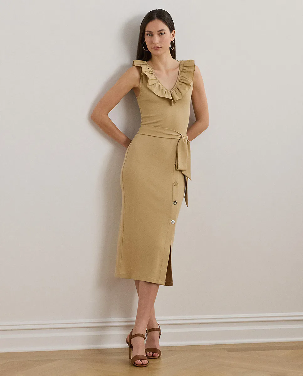

Приталенное платье миди с бантом Lauren Ralph Lauren, бежевый