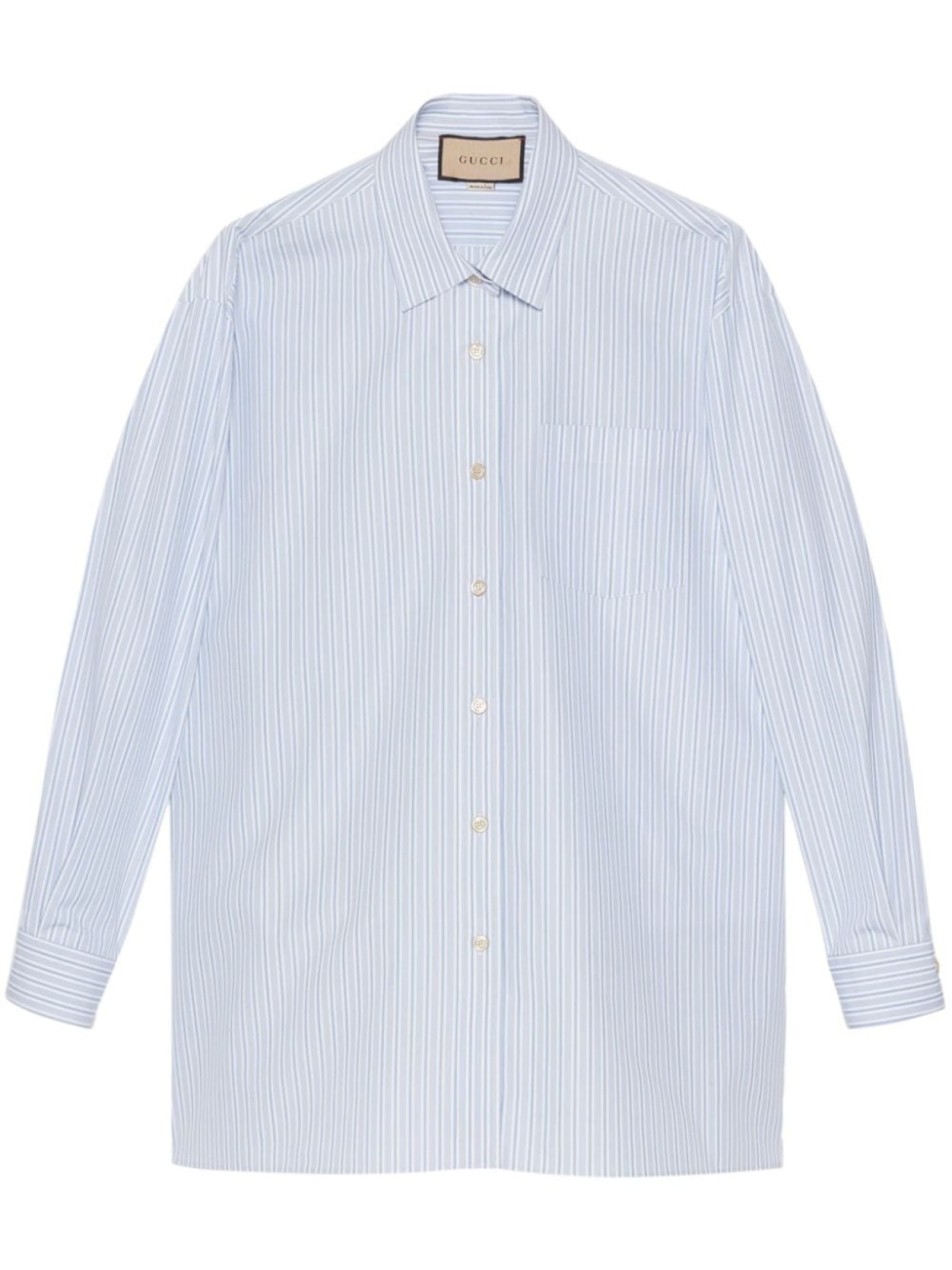 

Gucci logo-embroidered striped cotton shirt, синий