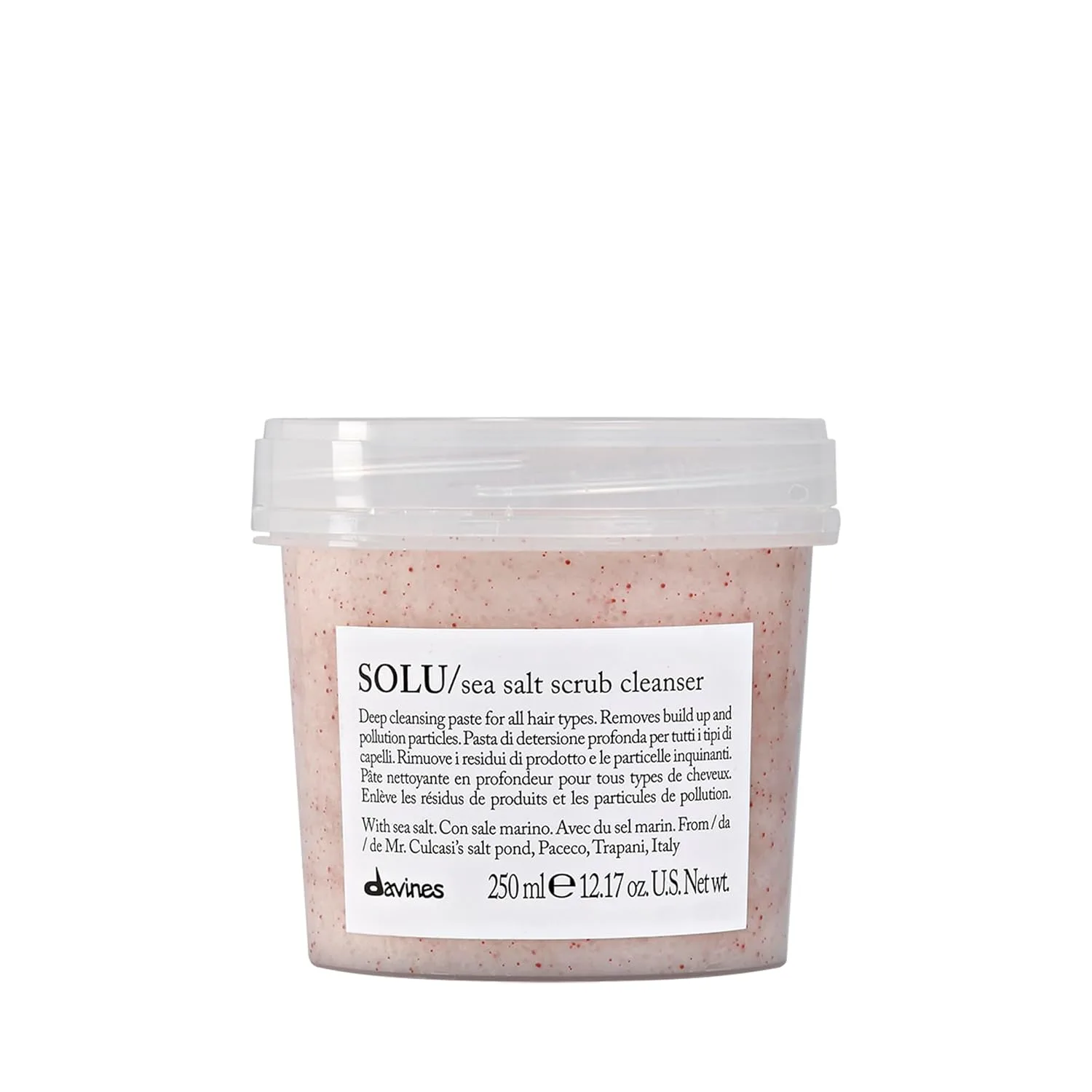 Davines SOLU Sea Salt Scrub Cleanser, мягко удаляет остатки и загрязнения с кожи головы для нормальных и уложенных волос - легкие, мягкие волосы дольше остаются чистыми с морской солью, 250 мл