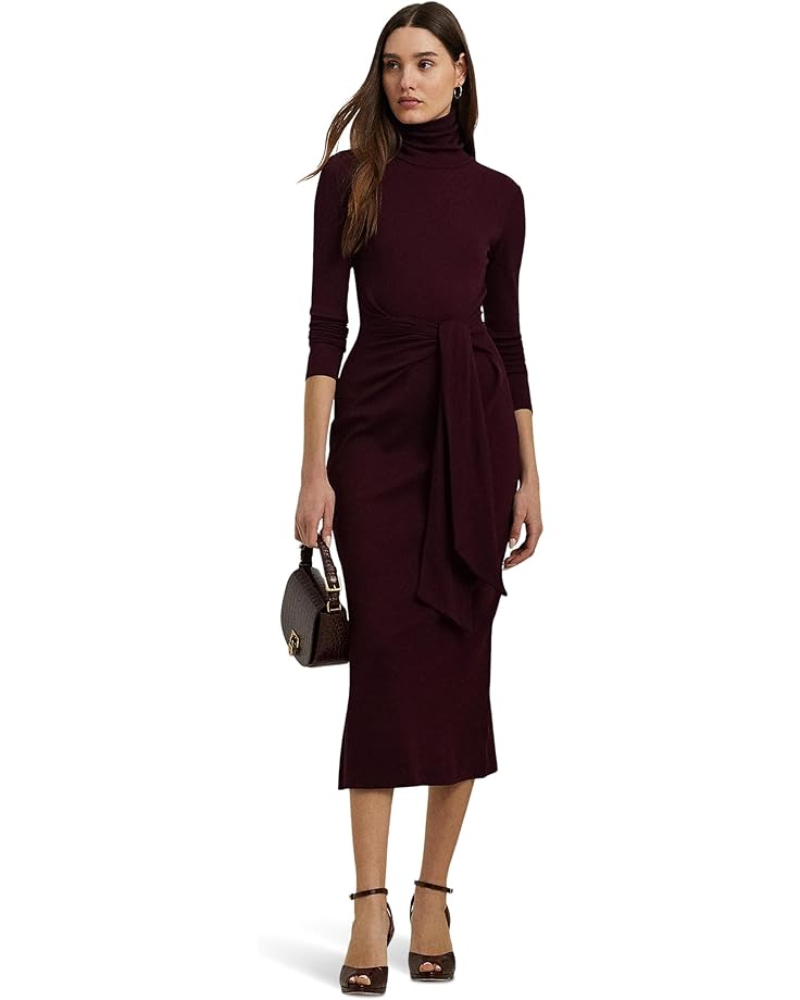 

Платье Lauren Ralph Lauren Tie-Front Turtleneck Sweater Dress, цвет Pinot Noir