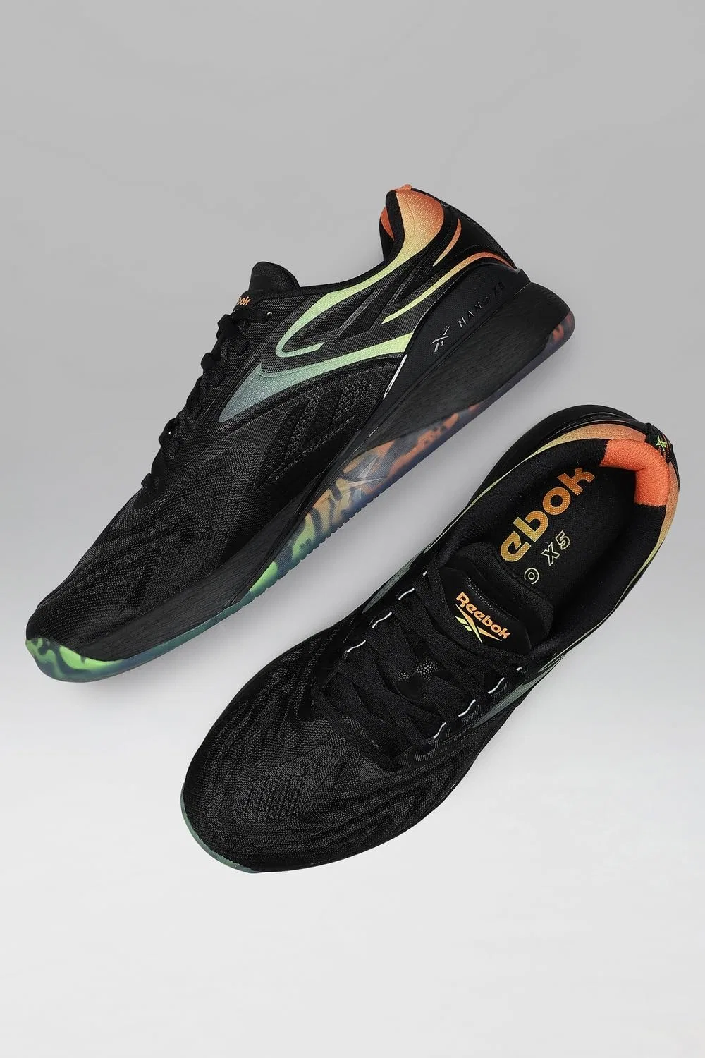 Кроссовки Reebok Unisex Nano X5 Edge, Black Arena Orange Digital Lime — фото 3