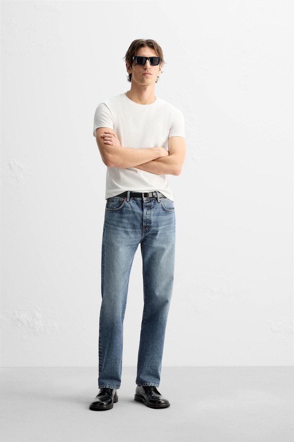 

Прямые джинсы до щилоток ZARA, средне-синий