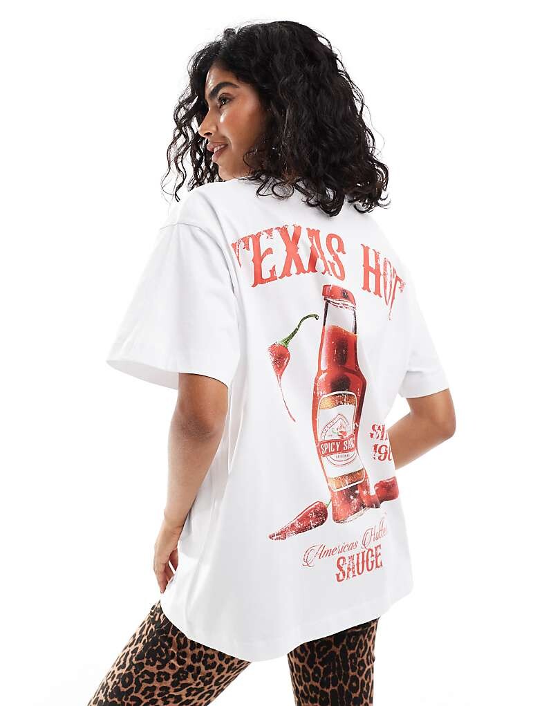 

Белая объемная футболка с рисунком Texas Hot ASOS DESIGN