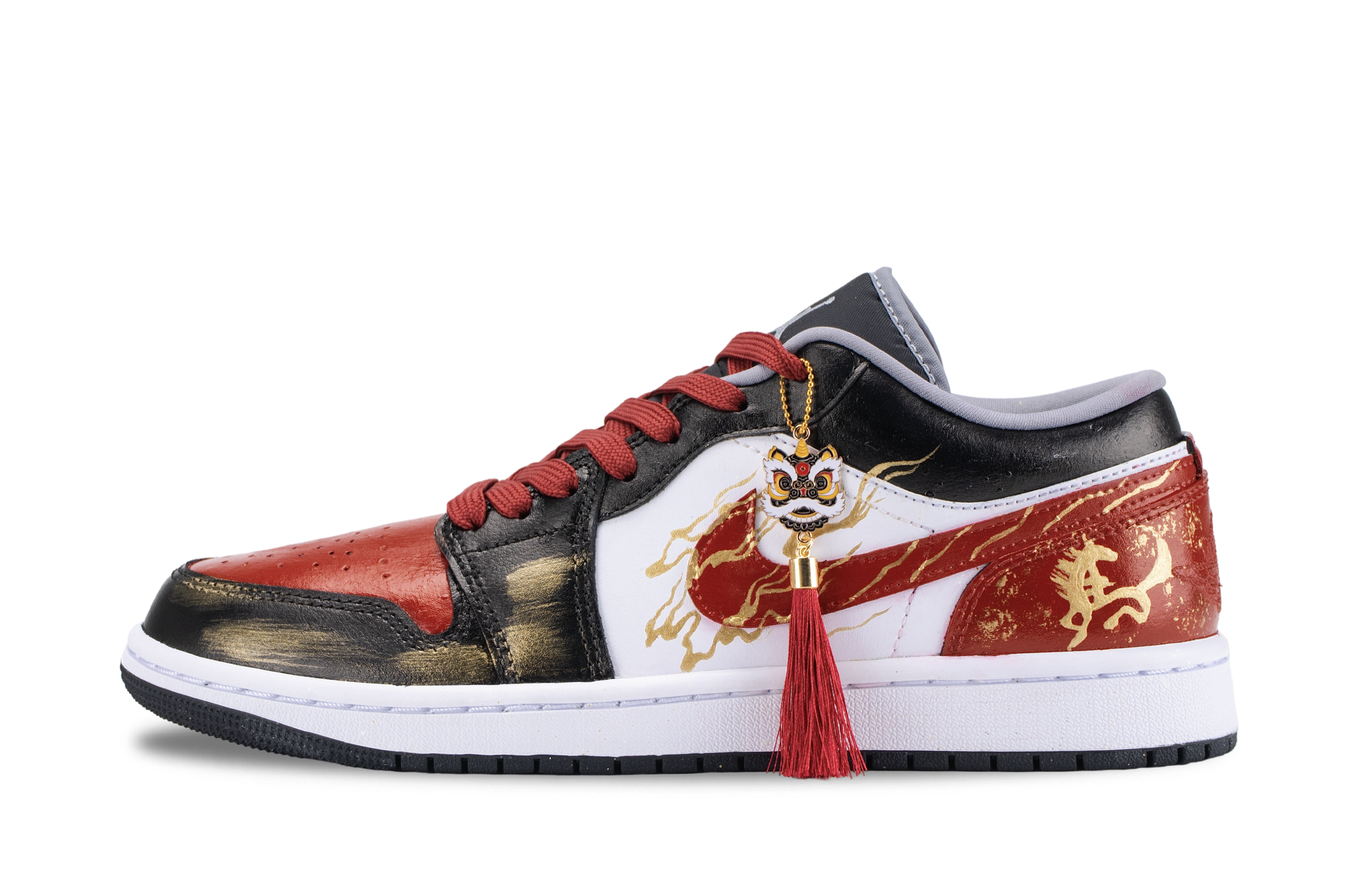 Jordan Кроссовки баскетбольные Unisex Air 1 Flame Dance Golden Mane, черно-красные, с амортизацией и износостойкой подошвой в винтажном стиле — фото 3