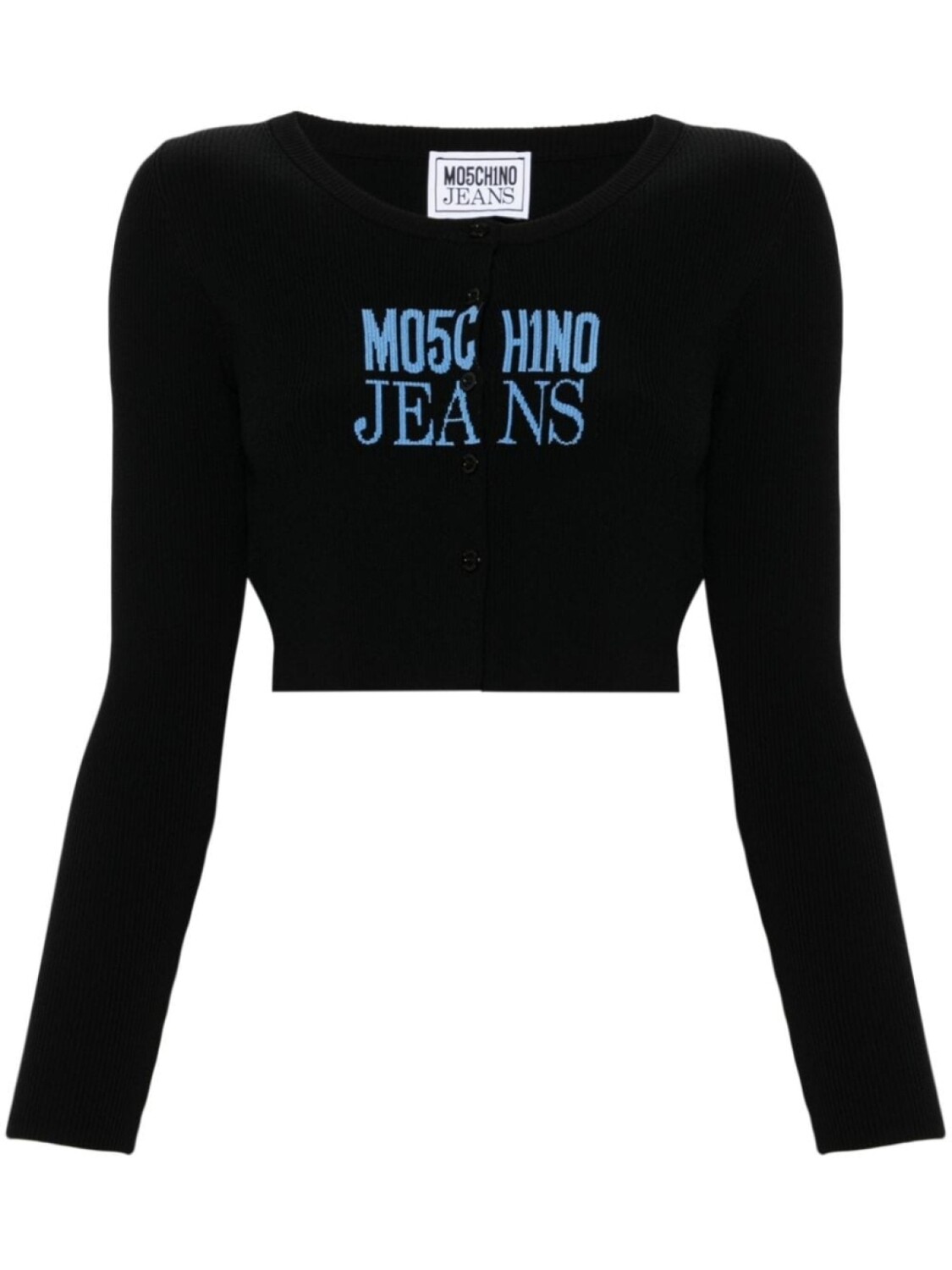 

MOSCHINO JEANS кардиган с логотипом-интарсией в мелкую резинку, черный