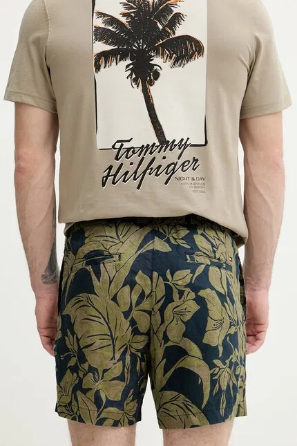 Шорты льняные с растительным узором Tommy Hilfiger, синий — фото 3