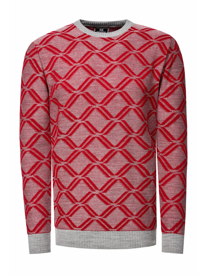 

Тонкий вязаный клетчатый свитер с круглым вырезом серо-красного цвета Rusty Neal