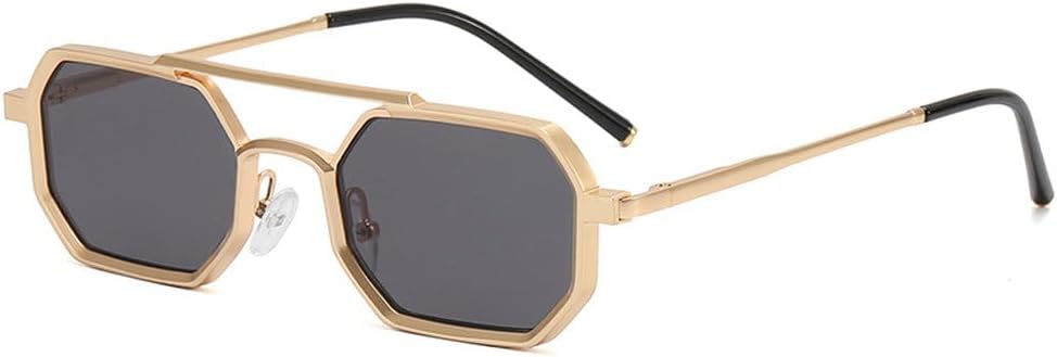 

Мужские солнцезащитные очки в стиле ретро с двойной перемычкой, многоугольные, маленькие, с прозрачными линзами с градиентом цвета "океан", женские очки в металлической оправе generic, Golden Gray