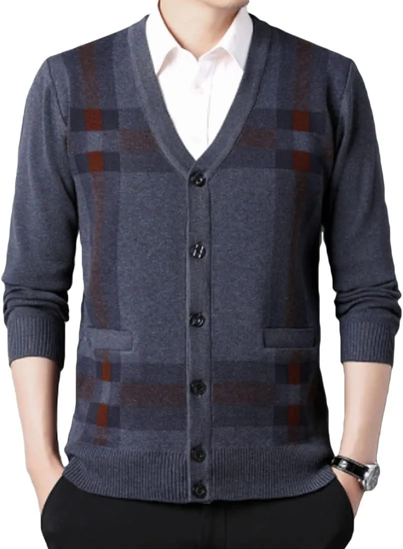 

HZCX FASHION мужской классический кардиган в клетку с пуговицами и карманами