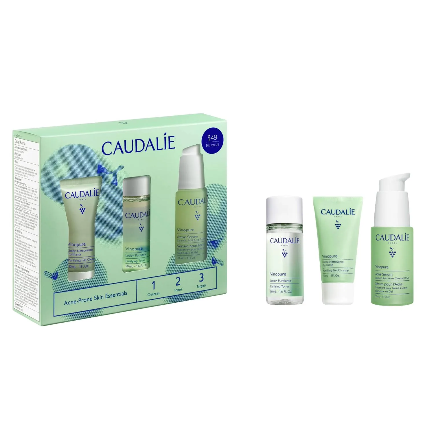 Сыворотка от прыщей Vinopure от Caudalie Target предназначена для проблемной кожи и предотвращает появление прыщей, а также включает 2 миниатюрных продукта